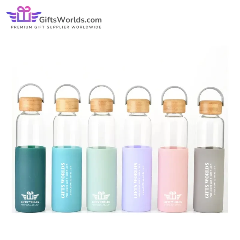 Corporate Gift Malaysia Gifts Worlds 21oz Glass Water Bottle Silicone with Bamboo Handle Best Premium Gift Malaysia